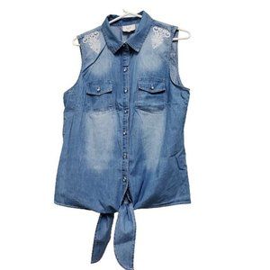 Women Sleeveless Denim Jean Shirt Tops 100% cotton, size:L - NEW-Never wear